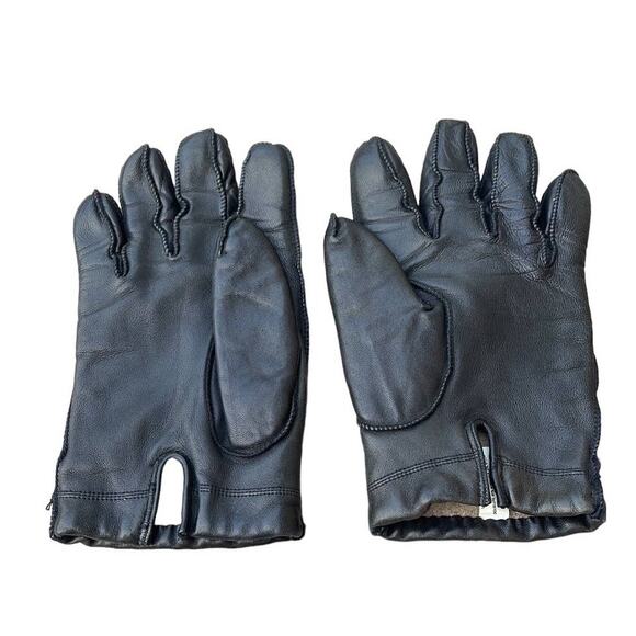 Vintage black leather wide finger sherpa lined gloves size large - Picture 1 of 8